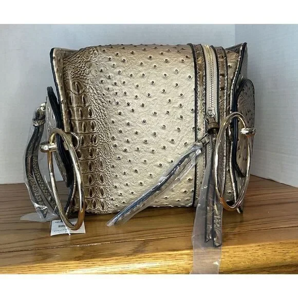 VERSONA Women’s Nude Faux Leather Faux Crocodile Textured Purse Handbag Tote Bag - Picture 5 of 9